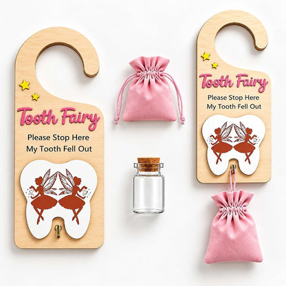 JDAWFWFJ 3-Piece Tooth Fairy Door Hanger Set With Pouch & Jar