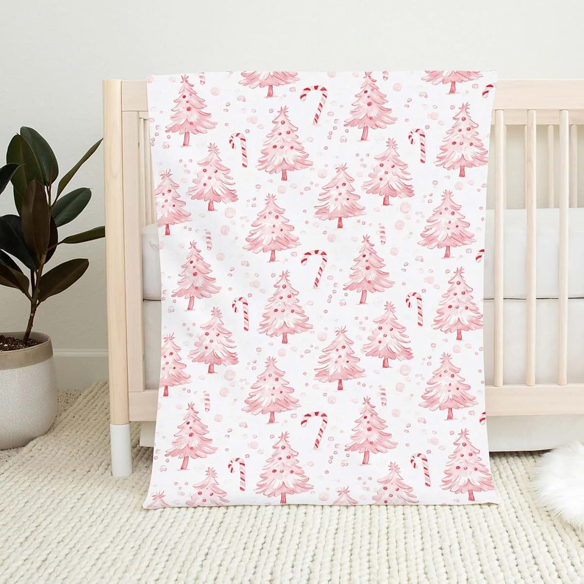 Wicbfdfv Pink Christmas Pine Trees Candy Baby Blanket, 50x60 Inch Flannel Fleece (photo 2)