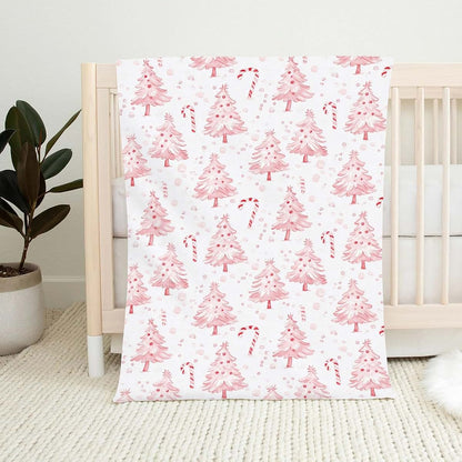 Wicbfdfv Pink Christmas Pine Trees Candy Baby Blanket, 50x60 Inch Flannel Fleece (photo 2)