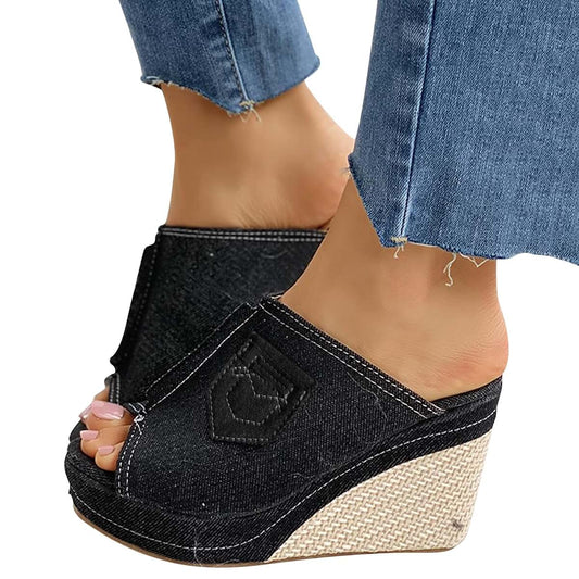 ZBYY Womens Denim Platform Wedge Espadrille Sandals