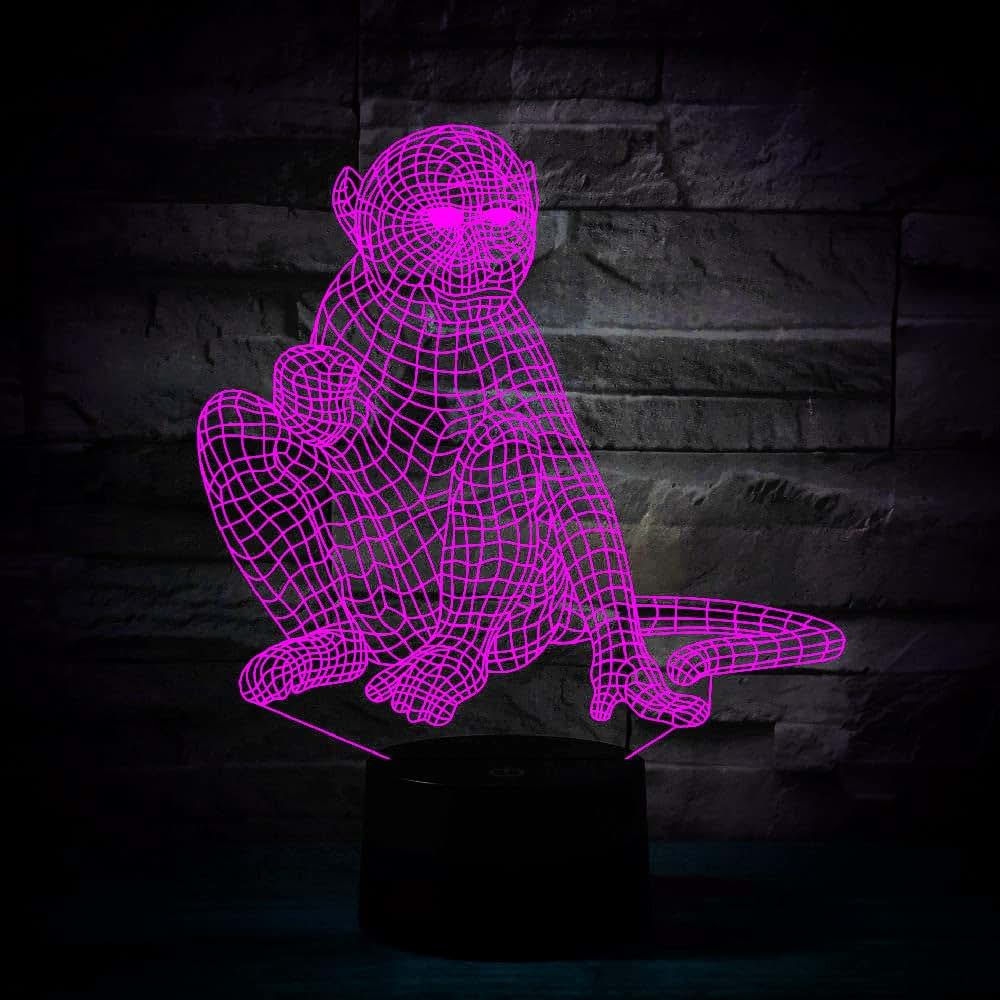 Jinnwell 3D Monkey Night Light Lamp Illusion 16 Color Changing Table Desk Decoration Lamps Acrylic Flat ABS Base USB (photo 2)
