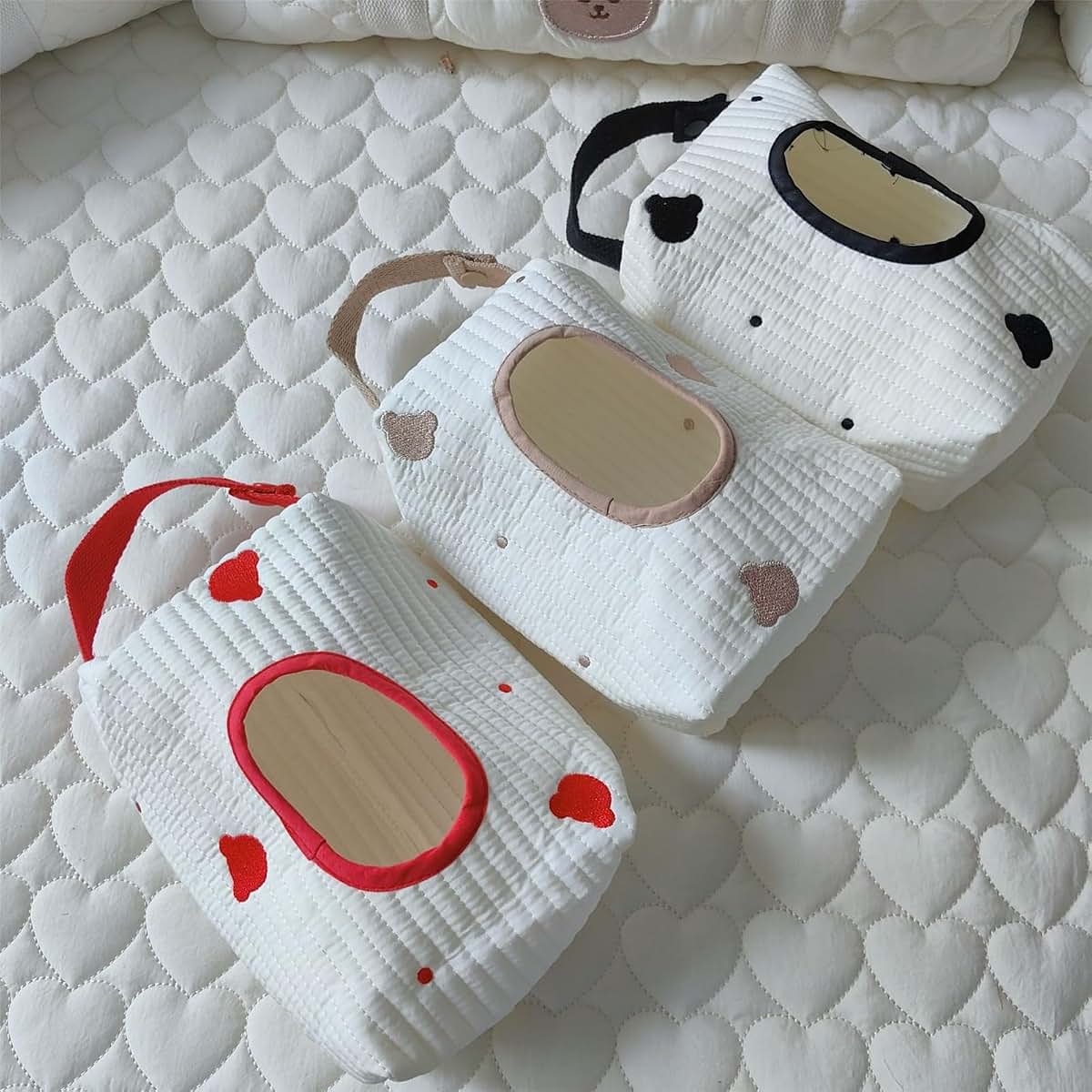 DIMITU Embroidered Bear Wet Wipe Storage Pouch for Travel