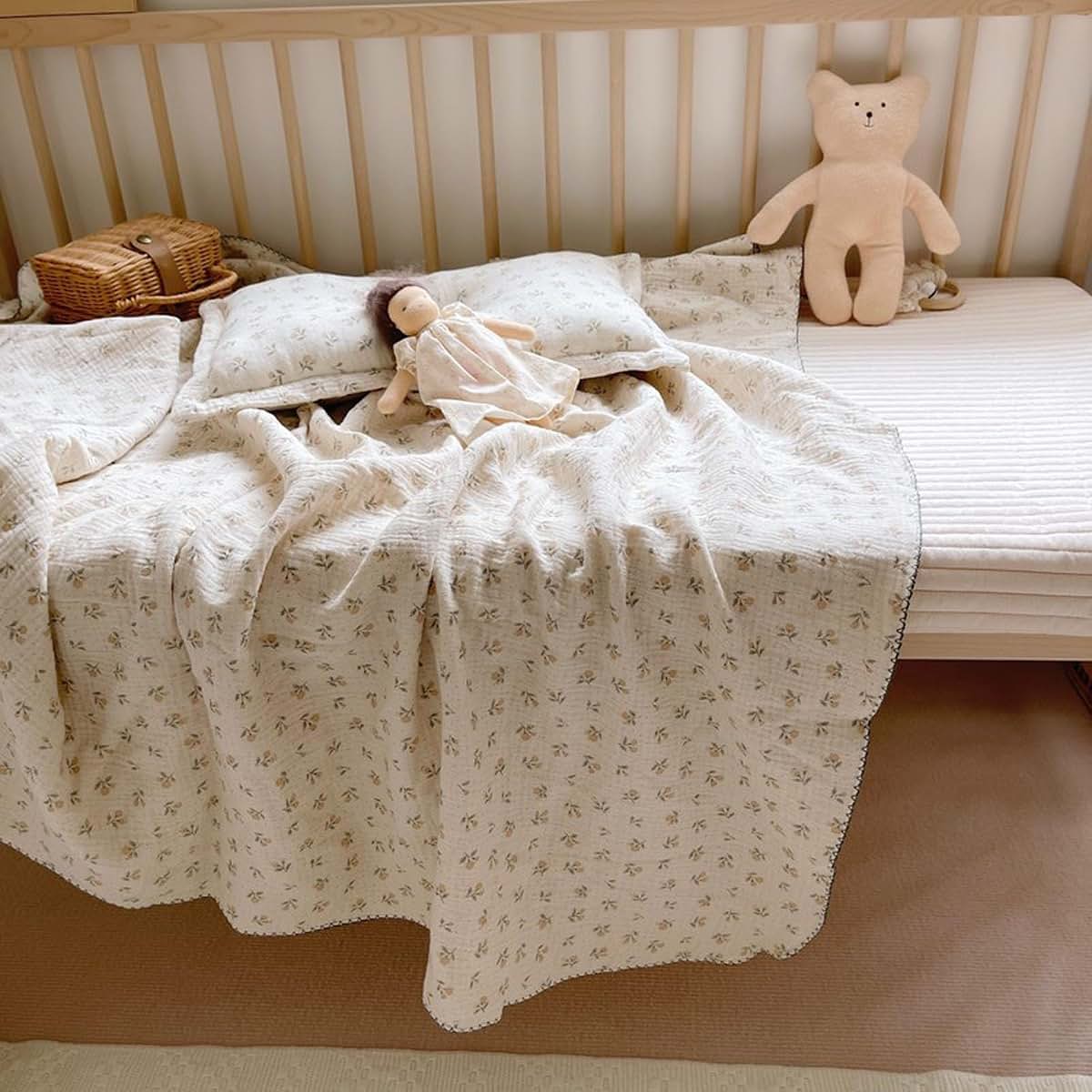 MKXI Muslin Floral Toddler Blanket, 100% Cotton Swaddle, 47 x 51 Inch, Lightweight
