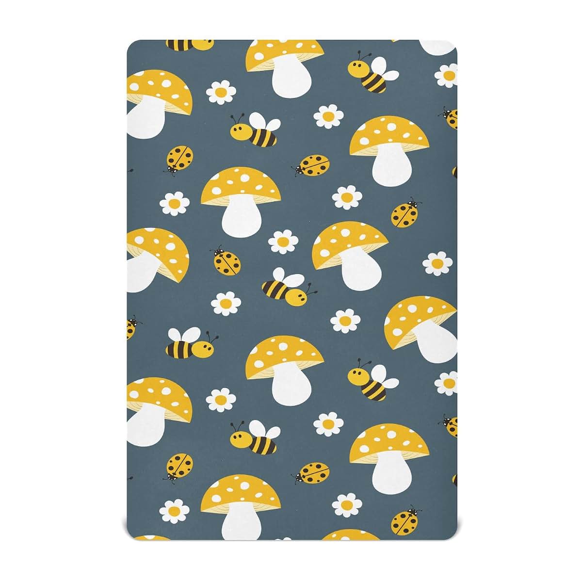Kicpoay Fitted Crib Sheets Cartoon Bees Mushroom Stretchy Portable Playard Sheets 39 X 27 In