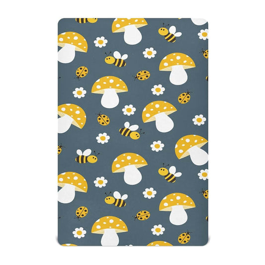 Kicpoay Fitted Crib Sheets Cartoon Bees Mushroom Stretchy Portable Playard Sheets 39 X 27 In