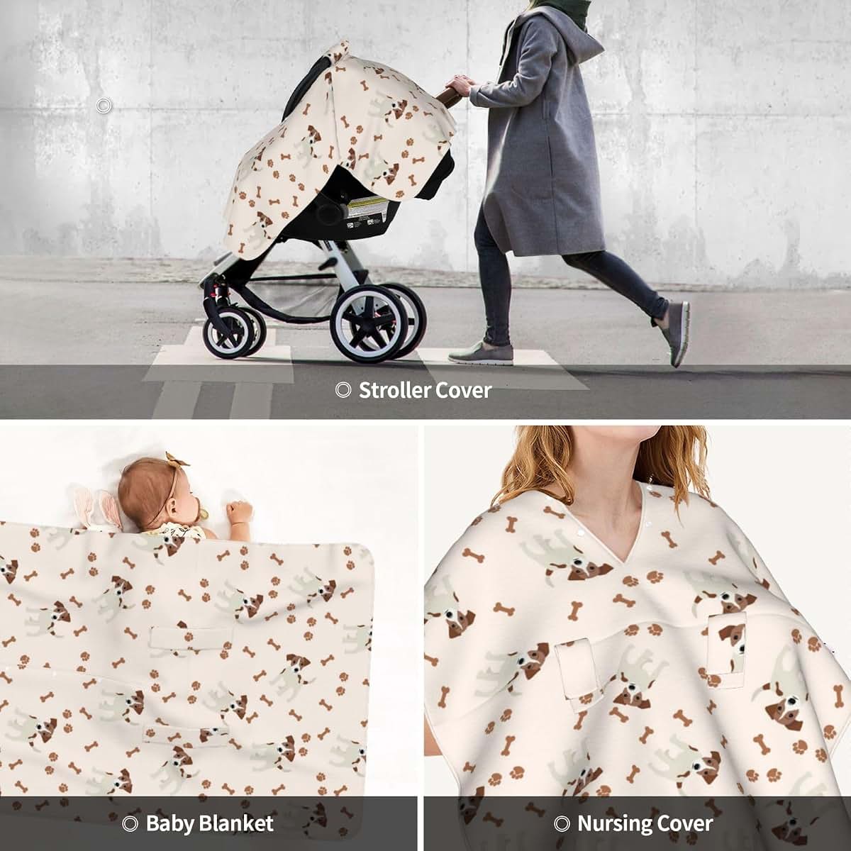 CAYKWVZ Jack Russell Terrier Pattern Baby Car Seat Canopy Cover Multi Use Shower Gift, Nursing Cover for Mom Nursing