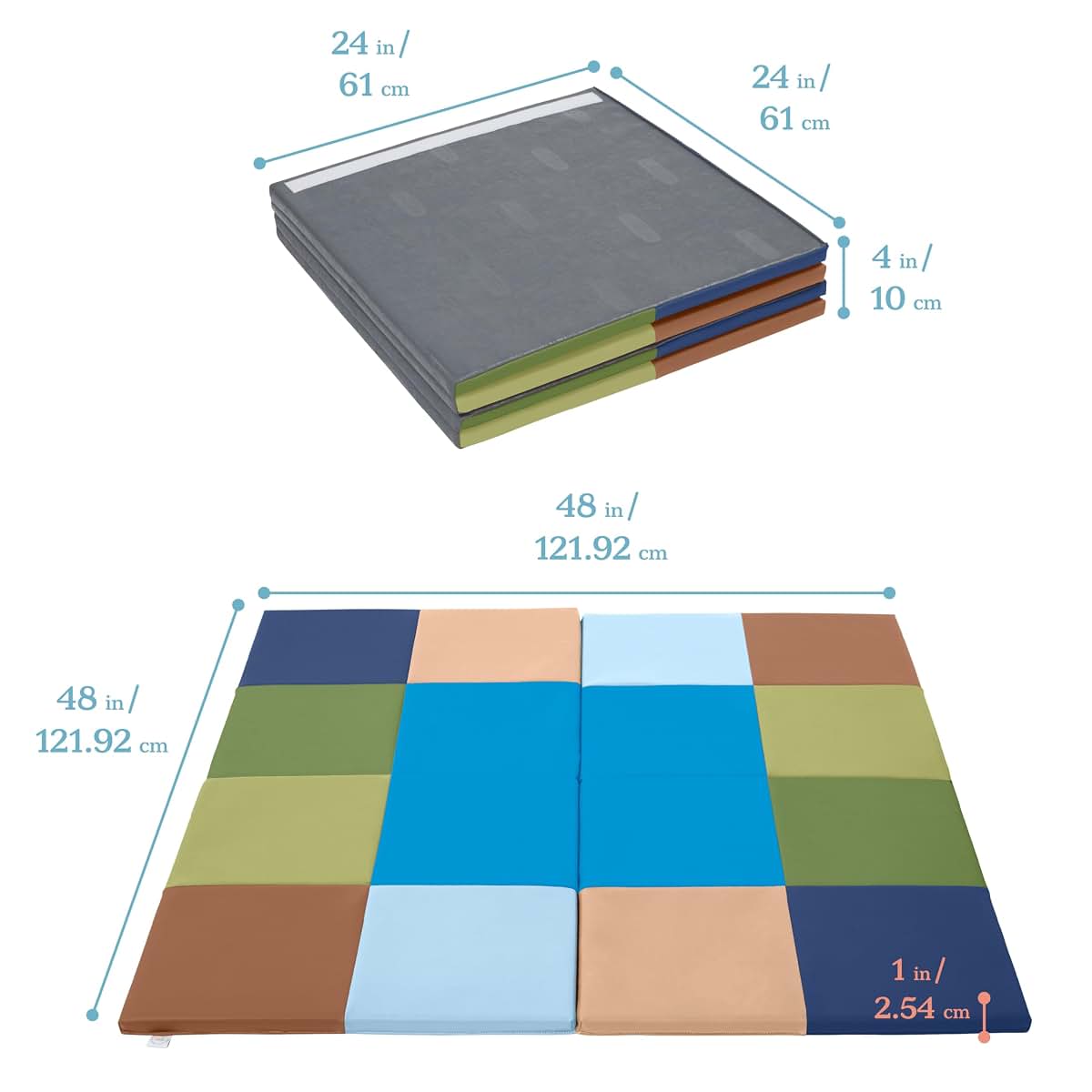 ECR4Kids Folding Activity Play Mat, Soft Play, 48in Square, Earthtone