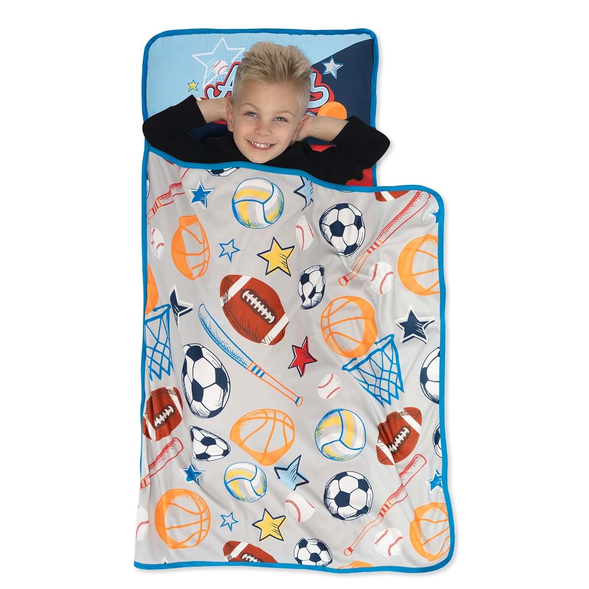 Funhouse Mvp Sports Toddler Nap Mat With Pillow And Fleece Blanket, Grey