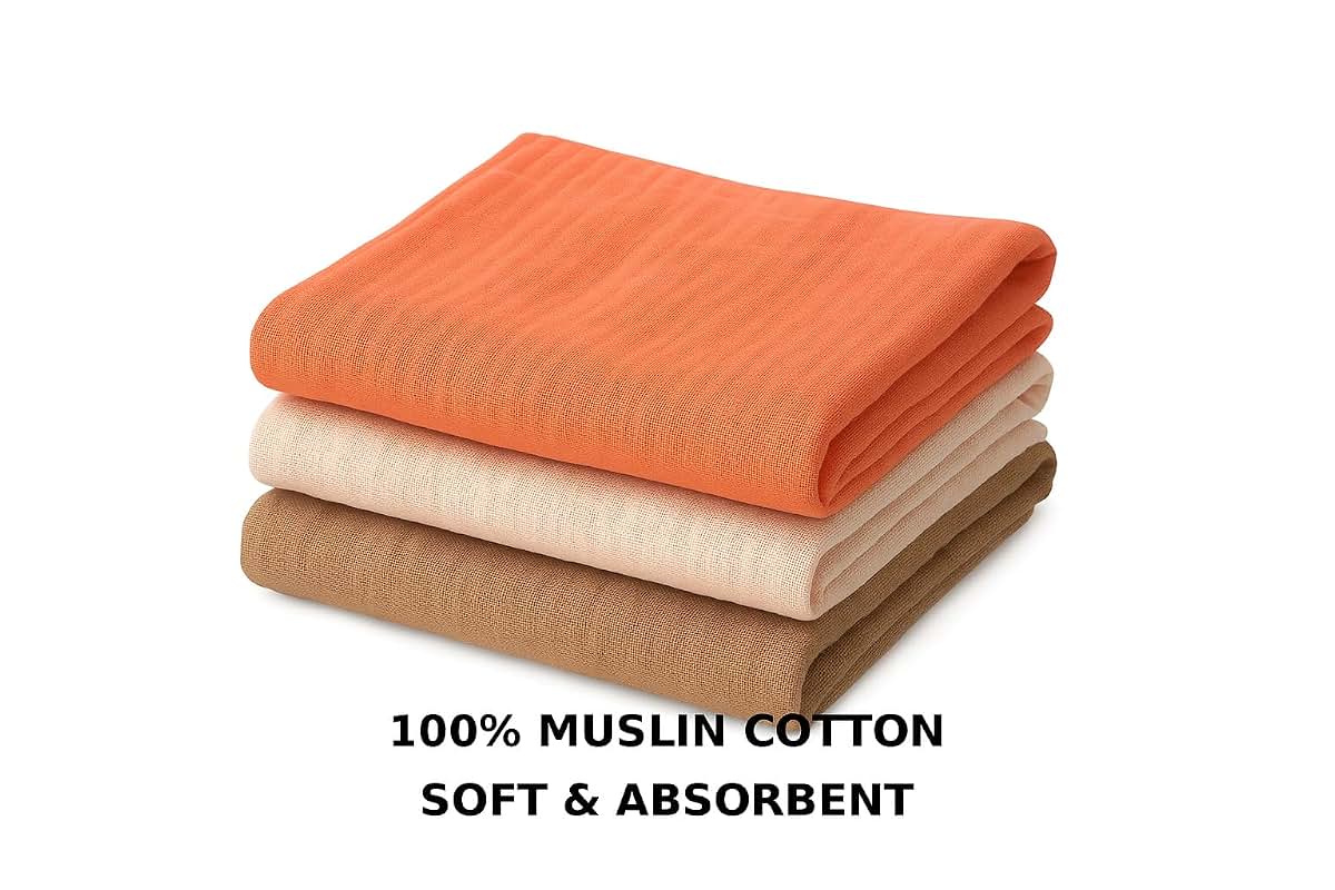 BabyOneStop 3 Pack Muslin Burp Cloths, 100% Organic Cotton, 22x10 Inch, Soft and Absorbent
