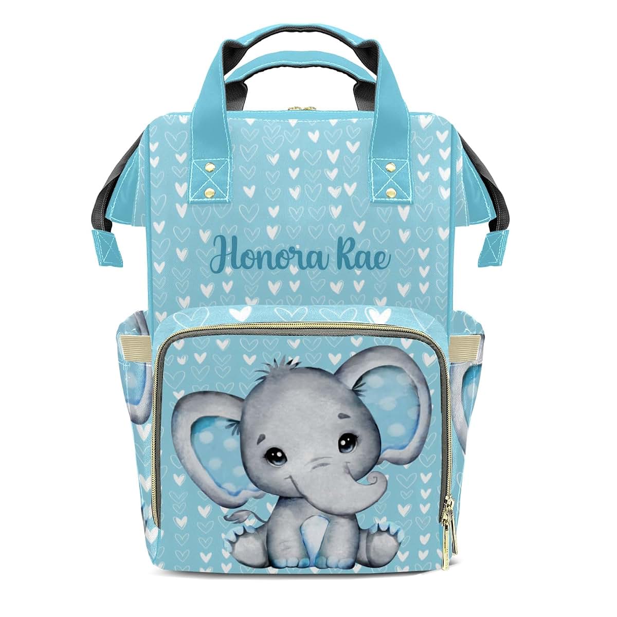 Joyestore Personalized Elephant Blue Custom Mom Bag with Name,Dad and Mom Diaper Backpack Waterproof Baby Shower for