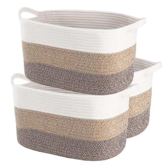 AOFANGSHIYE 3PCS Grey Cotton Rope Woven Storage Basket, 15x10x8.7 Inches Shelf Organizer for Baby Gift Baskets, Toys