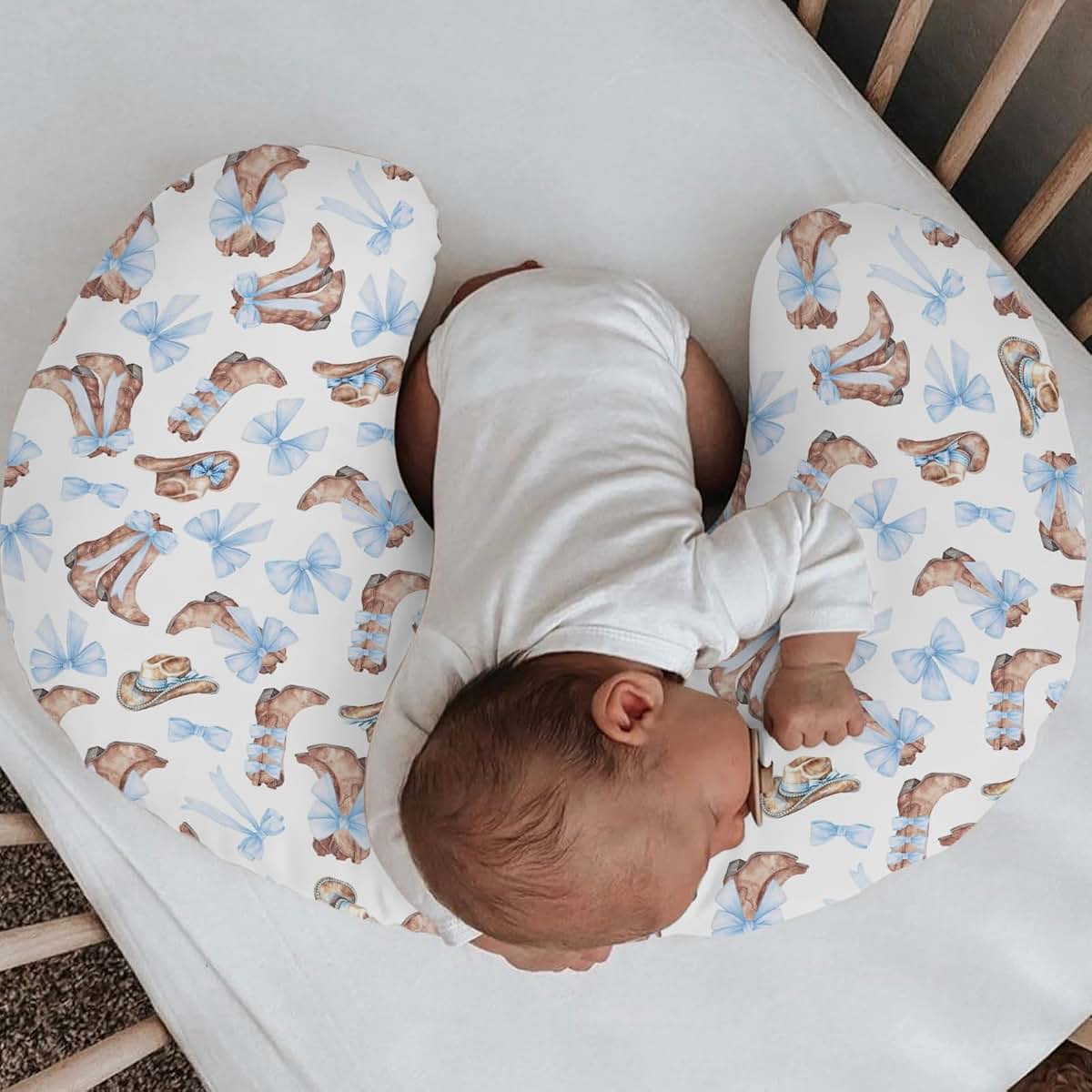 Selgkds Watercolor Blue Cowboy Boots Nursing Pillow Cover (photo 2)