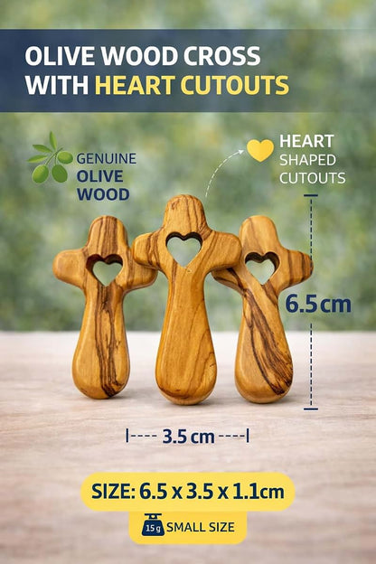 Zuluf Olive Wood Comfort Prayer Holding Piece Set With Heart Cutout, Set Of 3