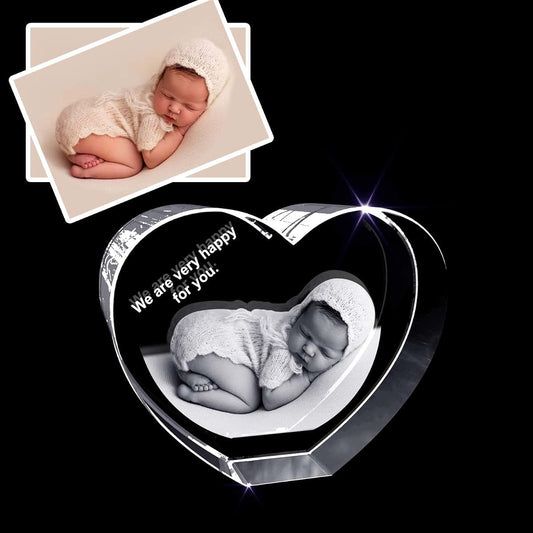 A&B Crystal Collection Newborn Baby - Engraved 3D Photo Gift - Thoughtful Congratulations & Celebration Keepsake (Small