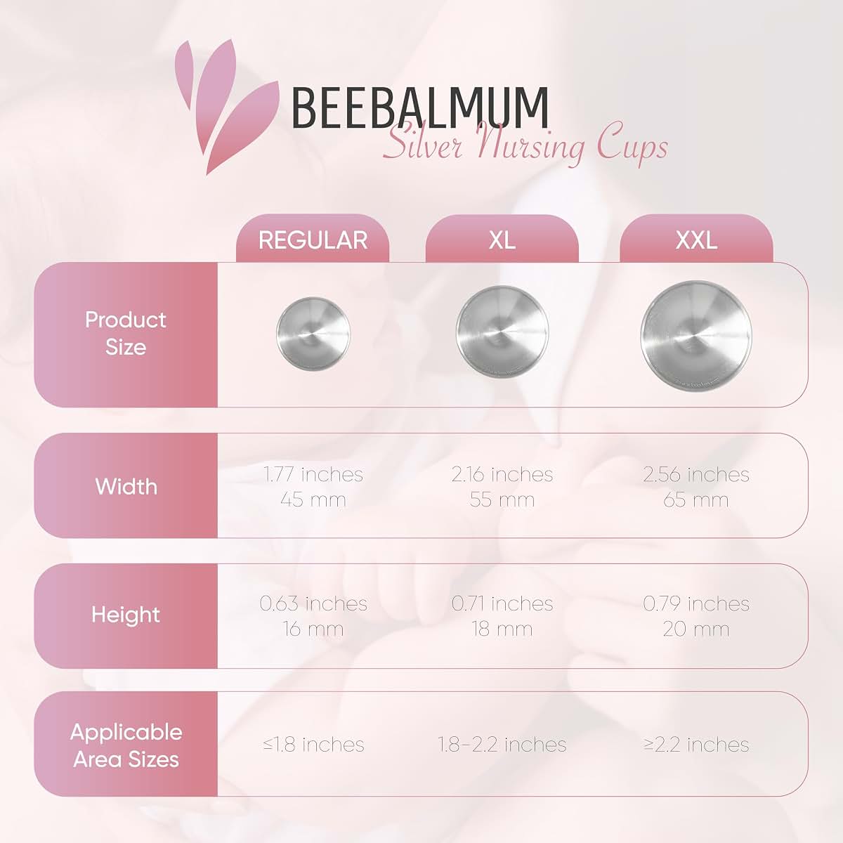 BeebalMum - The Original Silver Nursing Cups, Nipple Shields for Breastfeeding Newborns, Protect & Soothe Nursing (photo 3)