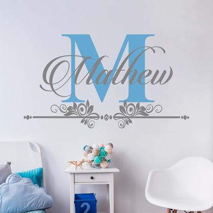 e-Graphic Design Inc Custom Name & Initial with Ornament Wall Decals I Personalized Wall Decor Aesthetic for Boy or