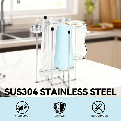 Hogarbliss Foldable Baby Bottle Drying Rack, 8-Pole Stainless Steel Collapsible Dryer for Bottles, Cups and Reusable (photo 3)