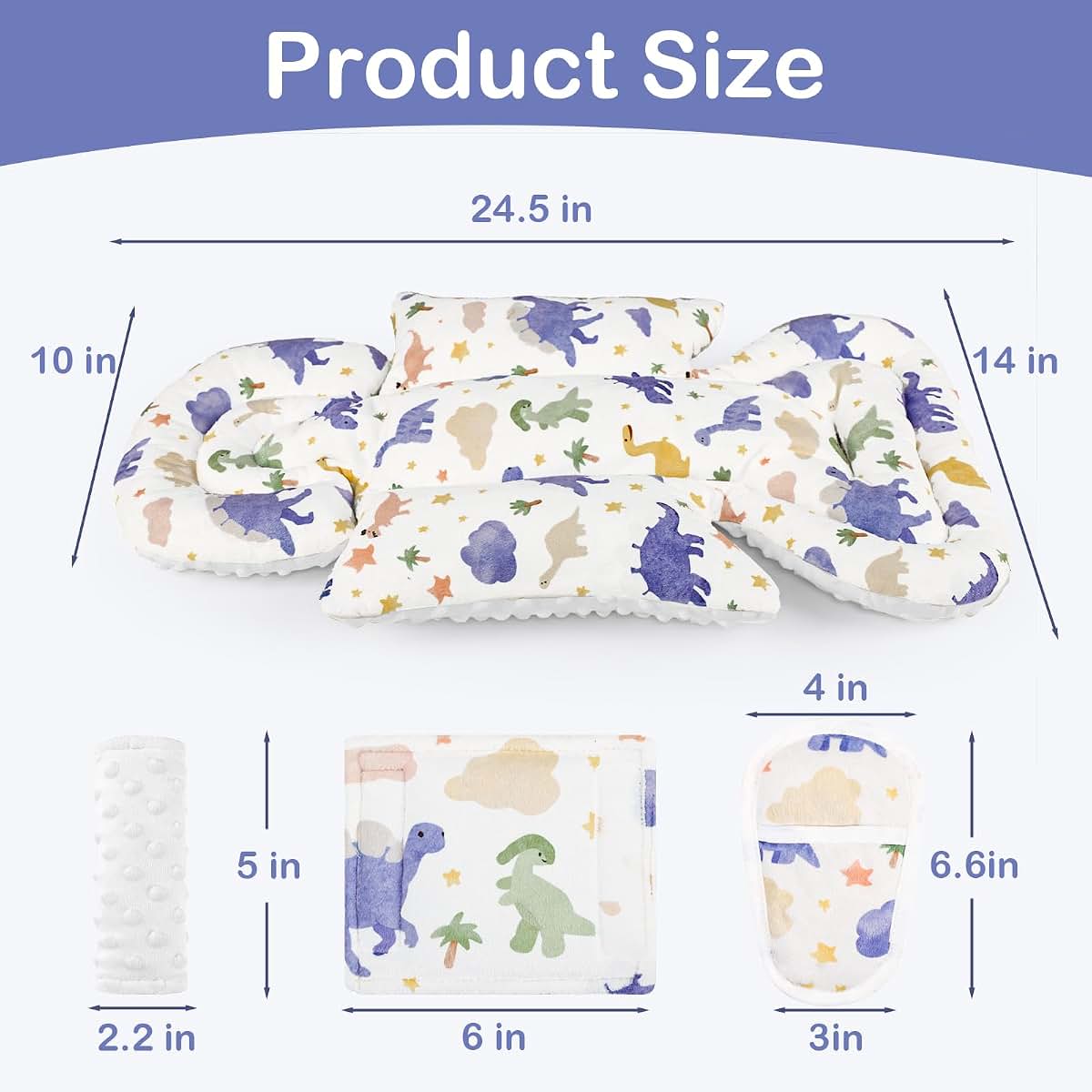 Man Fai Sky Infant Car Seat Insert with 3 Strap Covers, Soft Car Seat Head Support for Baby Girls, Plush Fabric Newborn (photo 3)