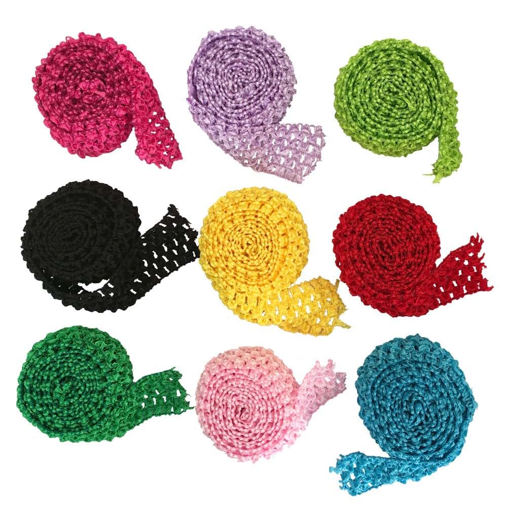 BabyOneStop 9 Meter Mixed Color Crochet Tutu Waistband Trim, 1.5 Inch Wide, 9 Colors
