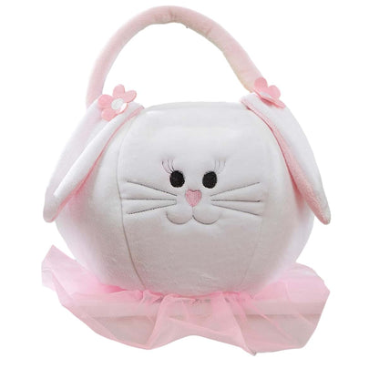 Personalization Universe Embroidered Pink Accented Easter Bunny Basket, Soft Plush Easter Egg Hunt Bag, Children's