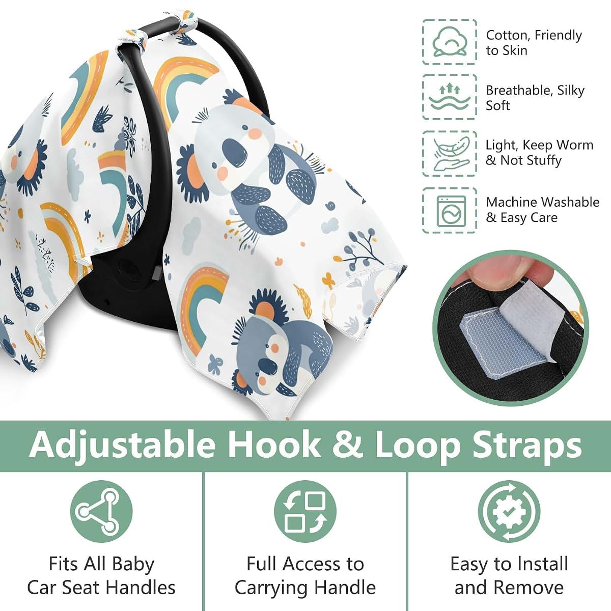 Koala Rainbow Cloud Baby Car Seat Canopy Cover for Stroller & Privacy Use