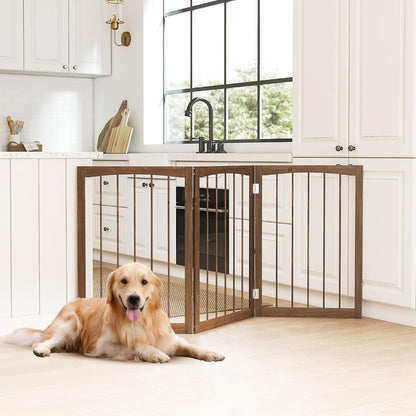 Freestanding 3-Panel Wooden Pet Gate for Small to Medium Dogs