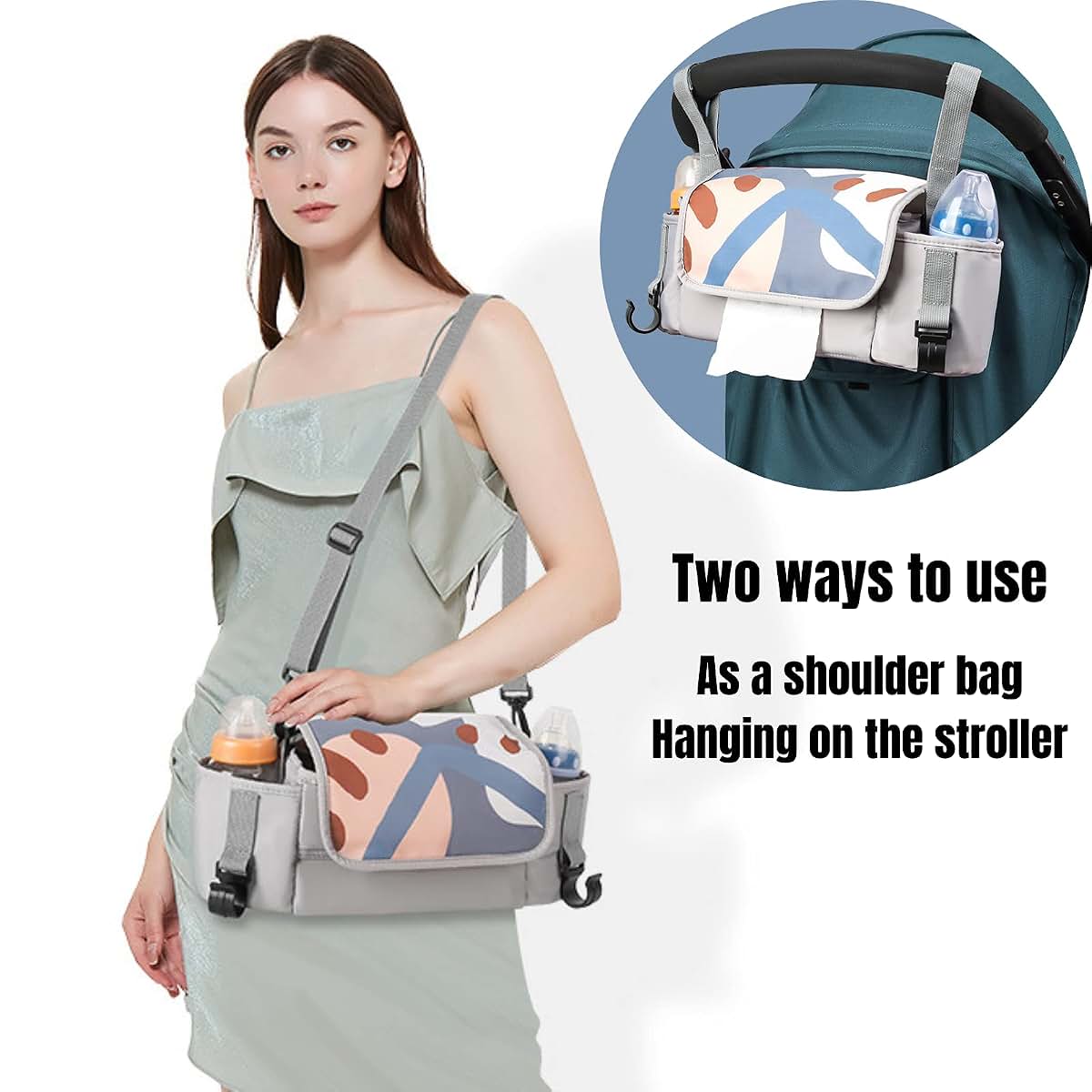 SPINSM Universal Stroller Organizer Bag with Insulated Cup Holder - Easy Access Wipes Pocket - Adjustable Shoulder (photo 4)