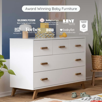 dadada Soho 5-Drawer Dresser for Nursery, Soft Close Drawers, White/Walnut (photo 4)