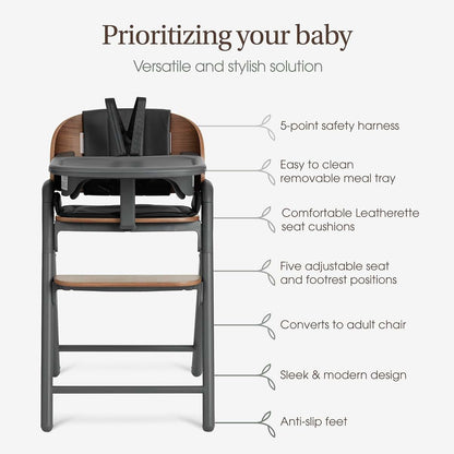 Evolur Step and Savor Convertible Wooden Baby High Chair-Walnut Gray