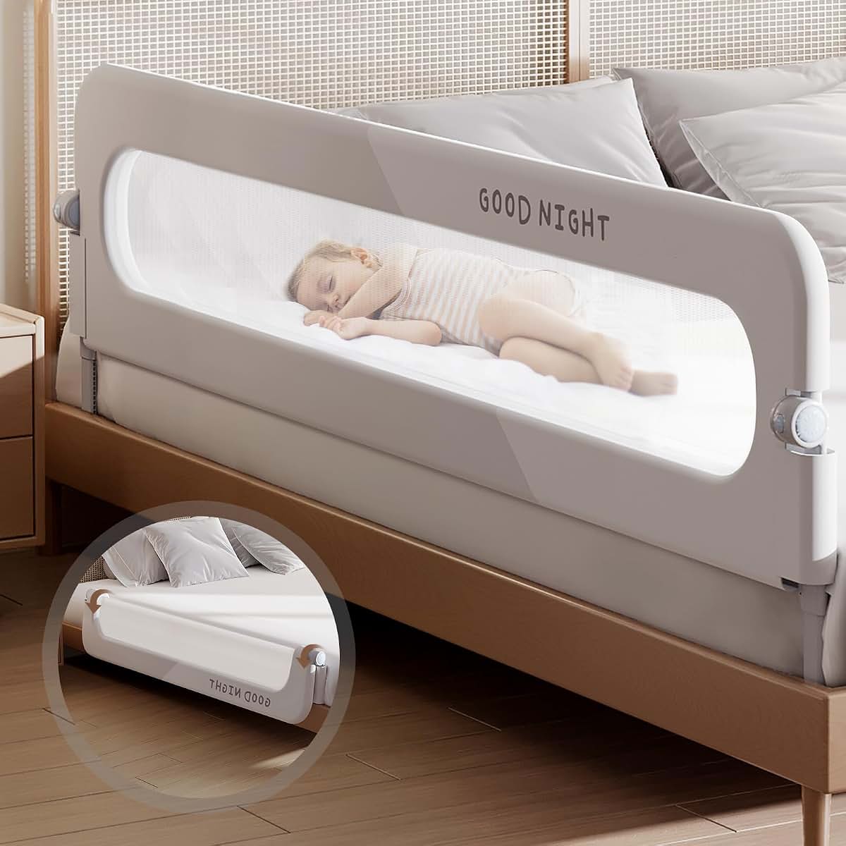 Strenkitech Foldable Toddler Bed Rails, 78.7-Inch Adjustable Guardrail