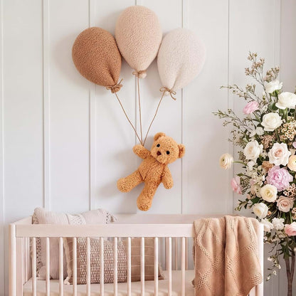 CrystalSylara Teddy Bear Nursery Wall Decor Boho Balloon Nursery Wall Art