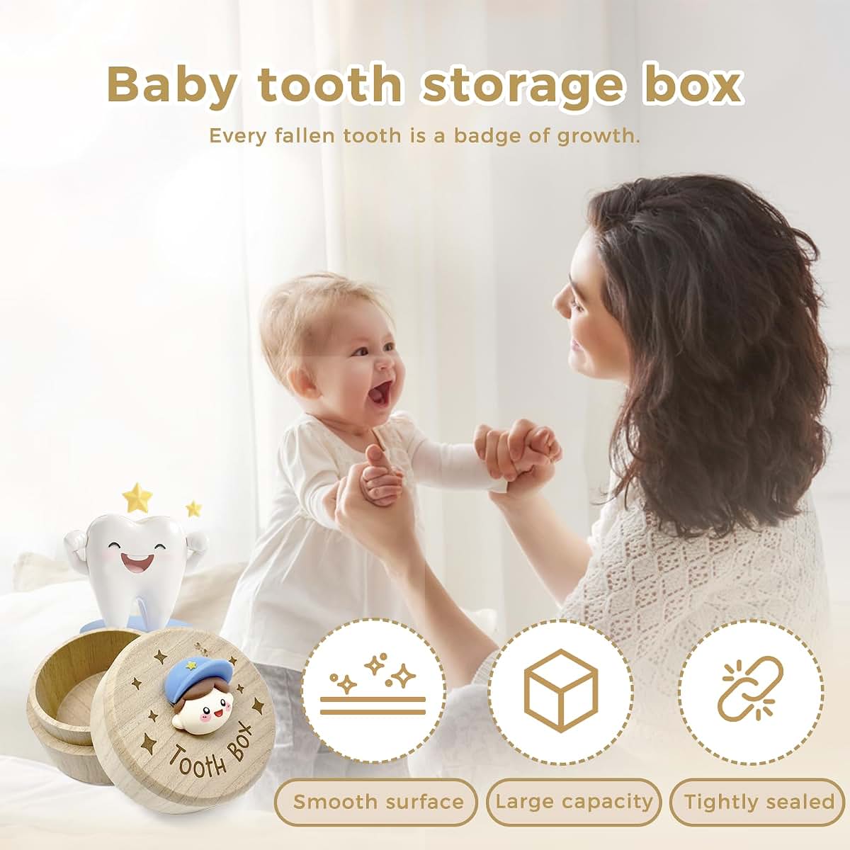 Baooery 3D Carved Wooden Tooth Fairy Box Keepsake Holder (photo 3)
