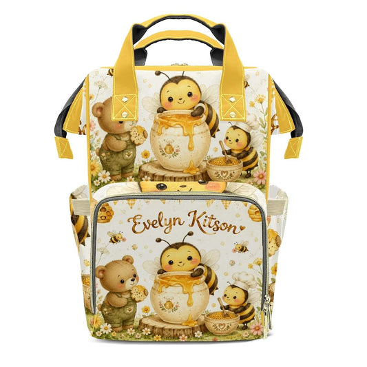 YallLocoMo Personalized Diaper Bag Backpack Gift Watercolor Honey Pot Bee Bear Convenient and Durable: Waterproof