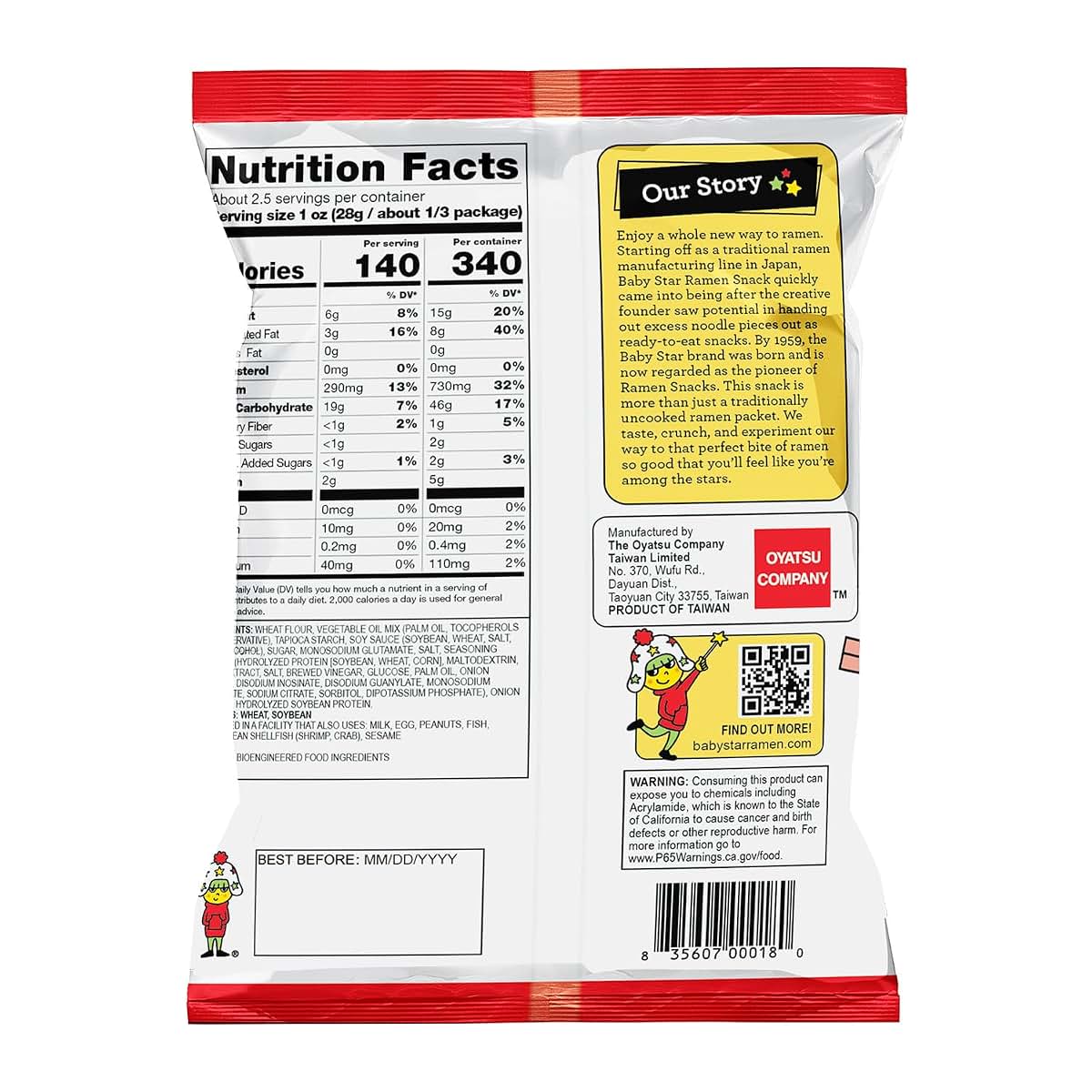 Baby Star Original Soy Sauce Crunchy Wide Ramen Snack 6 Pack (photo 2)