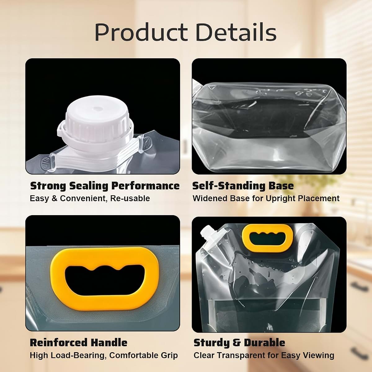 Tangpxta 3-Pack Reusable Airtight Grain Storage Bags with Handle & Spout