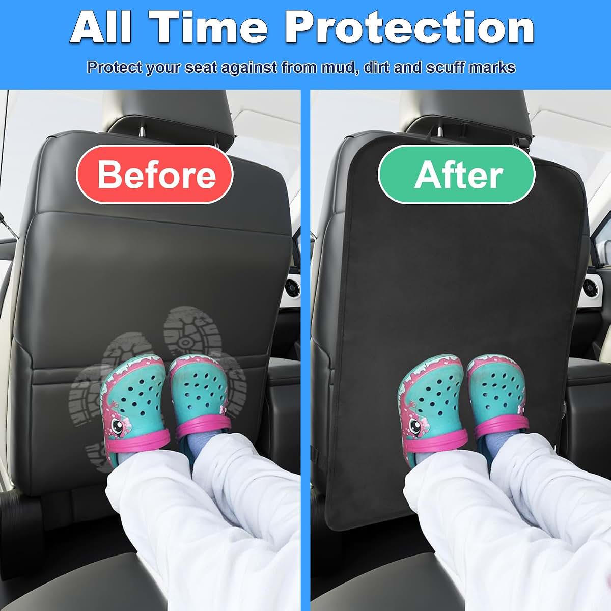 2 Pack Heavy Duty Kick Mats Back Seat Protectors for Kids, X-Large 28x20 Inch Nylon Car Seat Cover