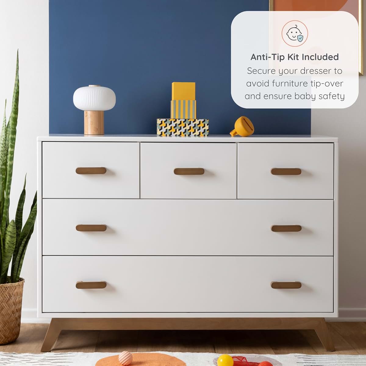 dadada Soho 5-Drawer Dresser for Nursery, Soft Close Drawers, White/Walnut (photo 2)