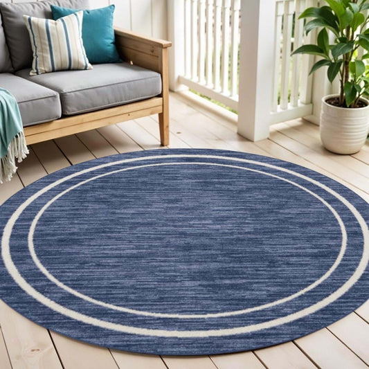 HomeRoots Navy Blue And Ivory Round Indoor Outdoor Area Rug