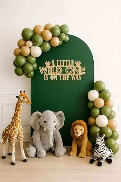 QPARTYFIRE A Little Wild One is On The Way Wooden Safari Baby Shower Sign