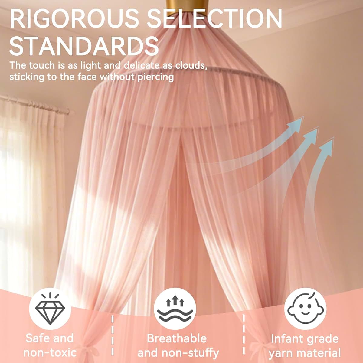 Jwthee Mosquito Net for Bed, Bed Canopy, Princess Round Dome Canopy Bed Curtains Hanging Bed Net Room Castle Play Tent