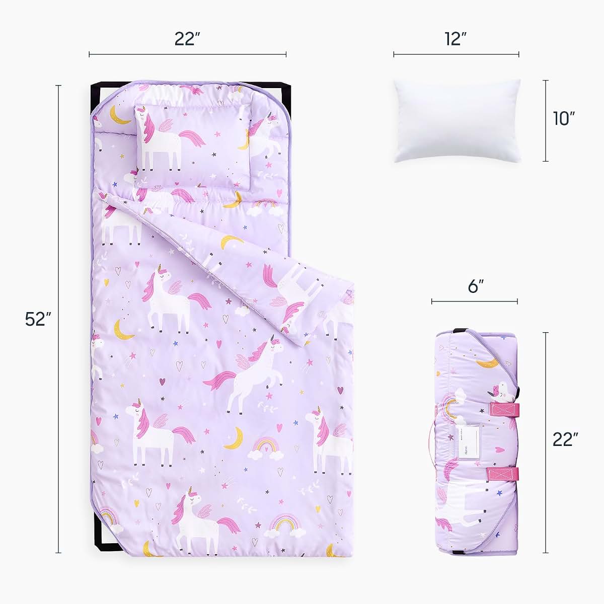 Wake In Cloud Toddler Cot Nap Mat with Pillow and Blanket, Unicorn