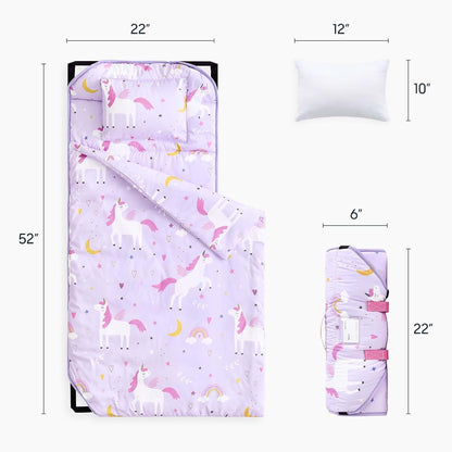 Wake In Cloud Toddler Cot Nap Mat with Pillow and Blanket, Unicorn