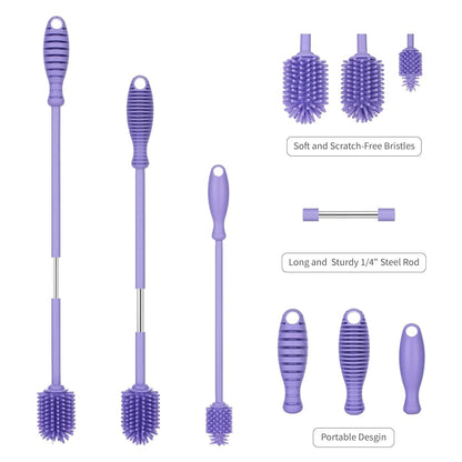 A-Brush Silicone Bottle Cleaner Brush, 3 Piece Set, Long Handle - Water Bottle Cleaner, Baby Bottle Nipple Brush for (photo 3)