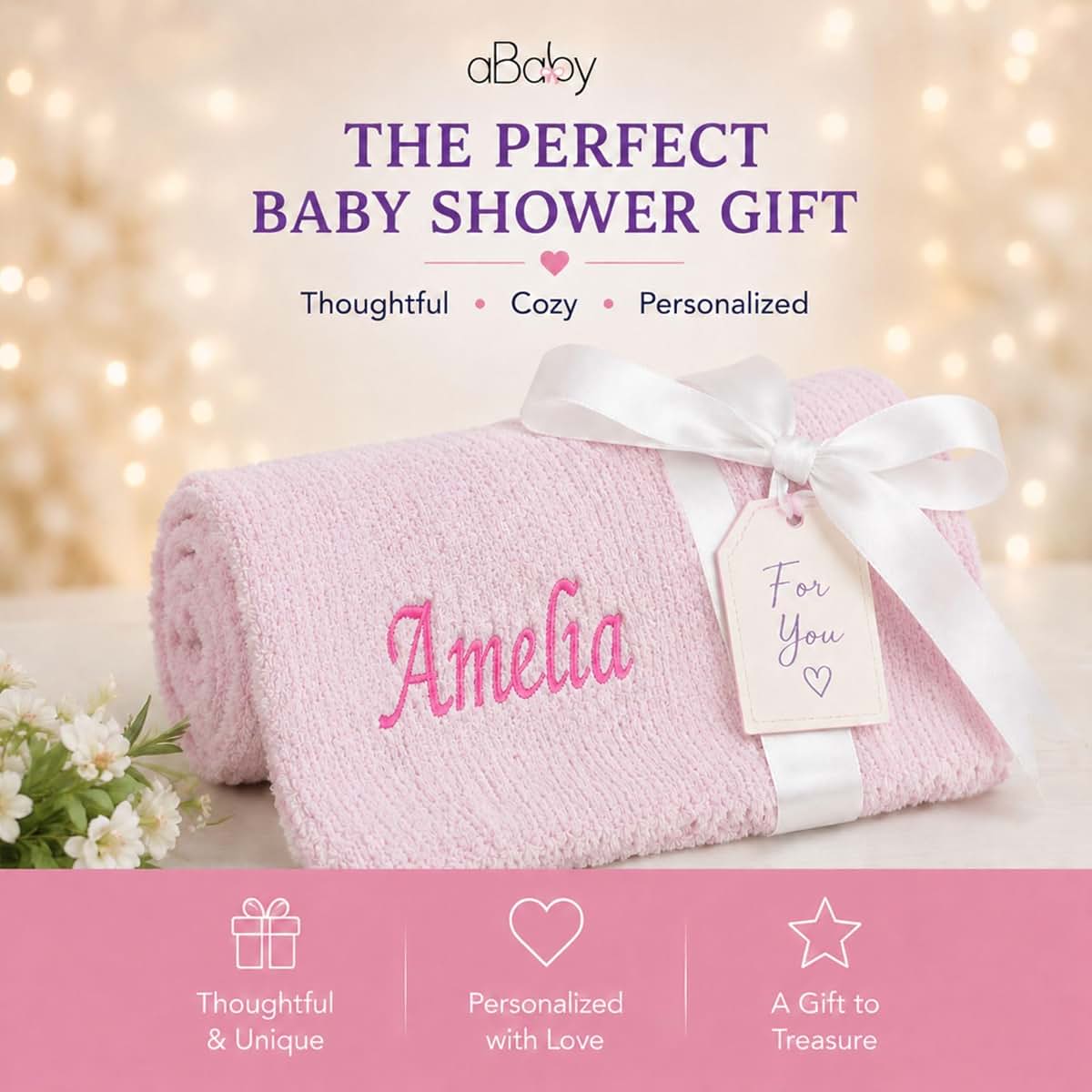 Ababy Personalized Chenille Baby Blanket With Custom Embroidered Name (photo 3)