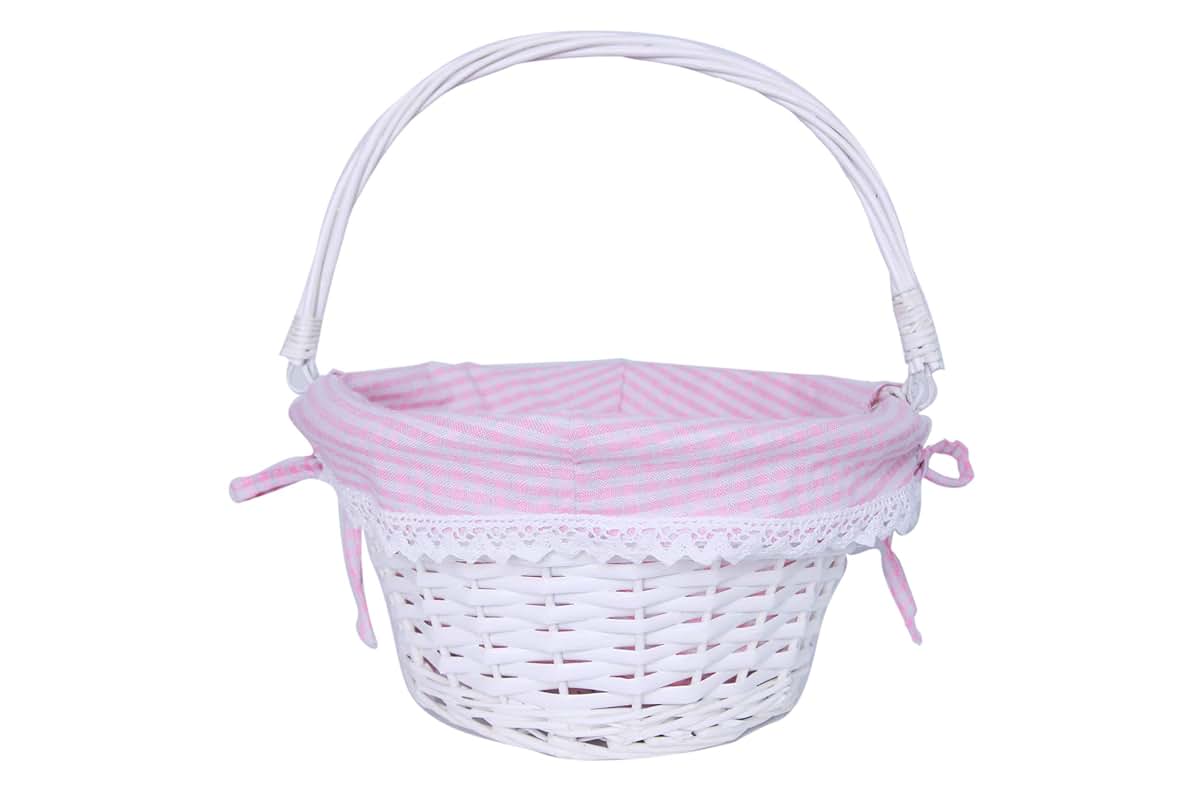 Krzil Round Wicker Storage Basket With Cotton Linen Lining