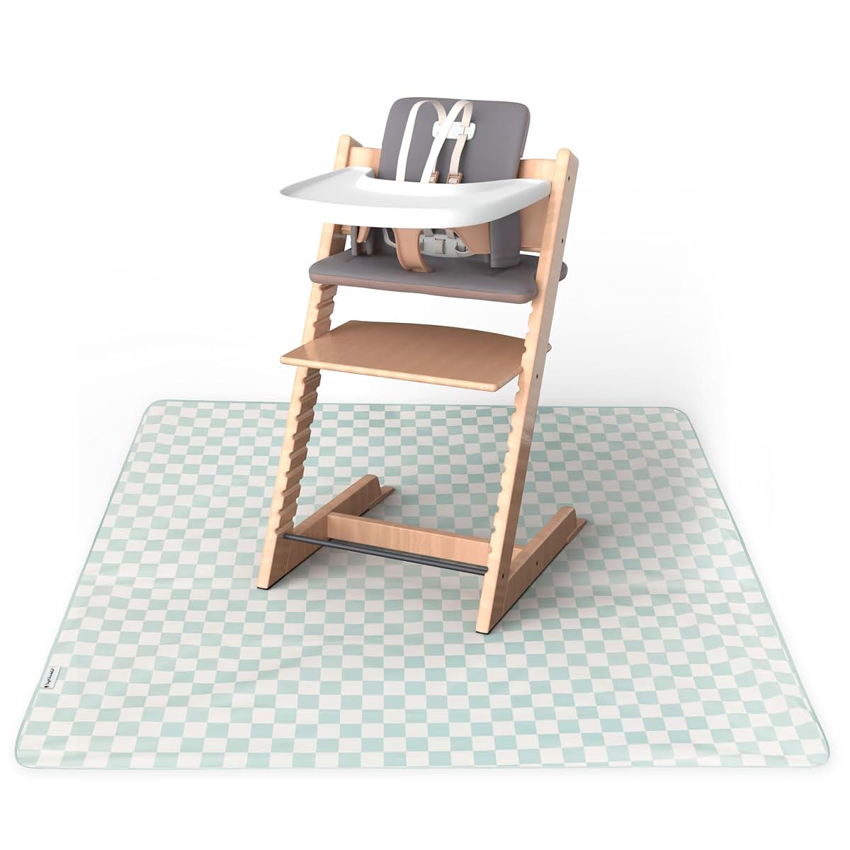 Tiny Twinkle Splat Mat for Under High Chair or Table, 51 x 51 Inch Waterproof Sage Checkers
