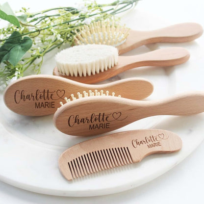 BabyOneStop Personalized Wooden Baby Hair Brush and Comb Set