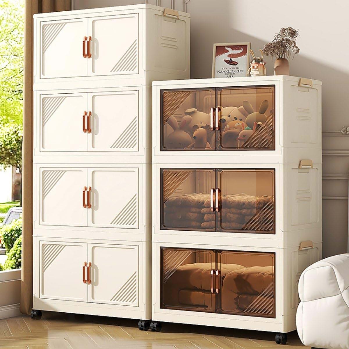 RFQWET Storage Bins Stackable Folding Plastic Storage Containers with Clear Doors and Magnetic Closure for Bedroom (photo 3)