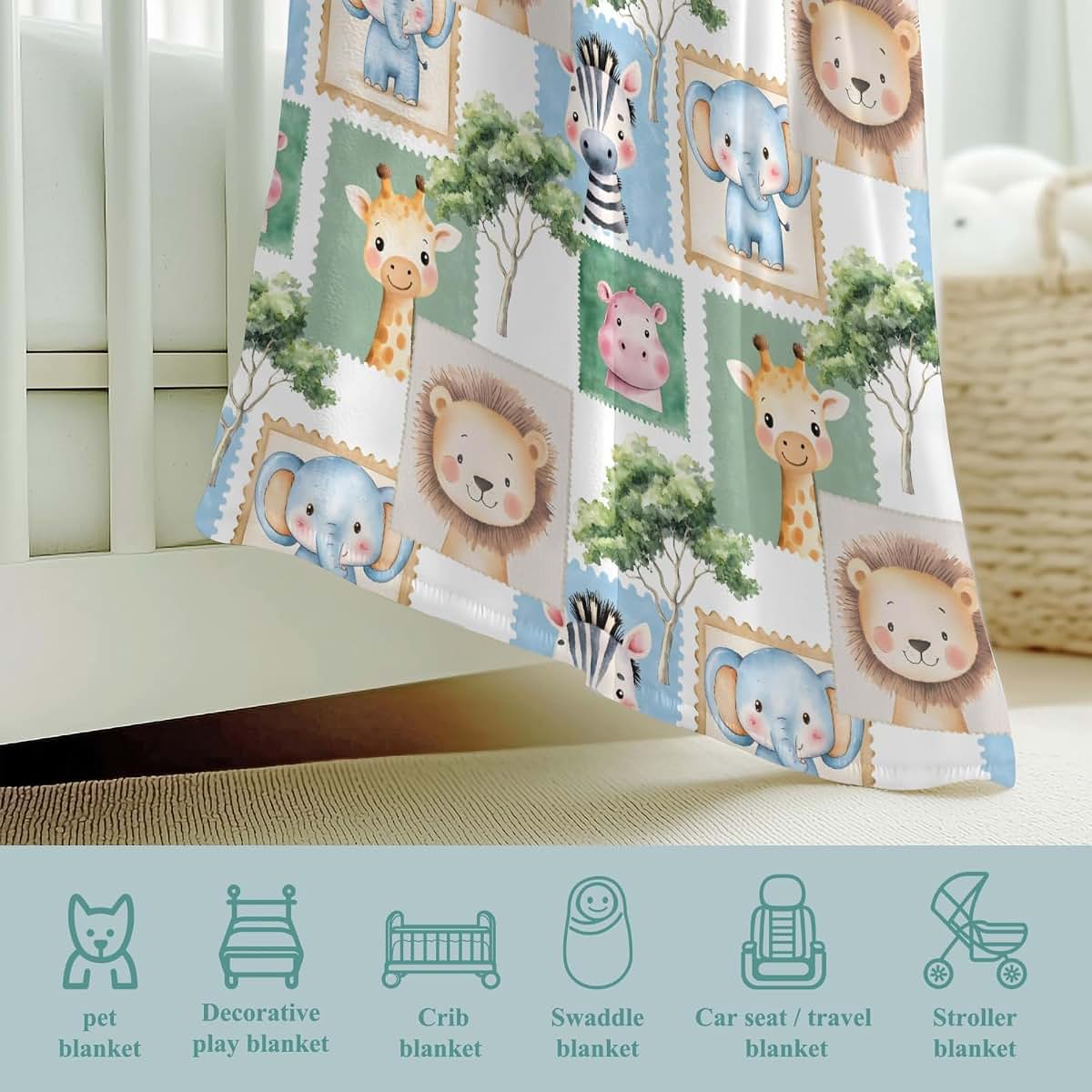 Wicbfdfv Cute Lions Elephant Giraffe Zebra Trees Baby Boy Girl Blankets Afro Jungle Animals Stamp Swaddle Blankets