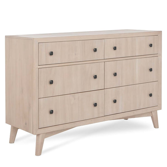 Evolur Loft Antilia Mid-Century Double Dresser in Sand Castle Oak, 6 Spacious Drawers, Comes Fully Assembled, Included